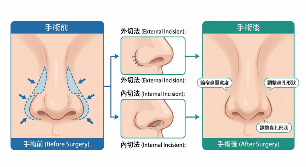 縮鼻翼手術示意圖
